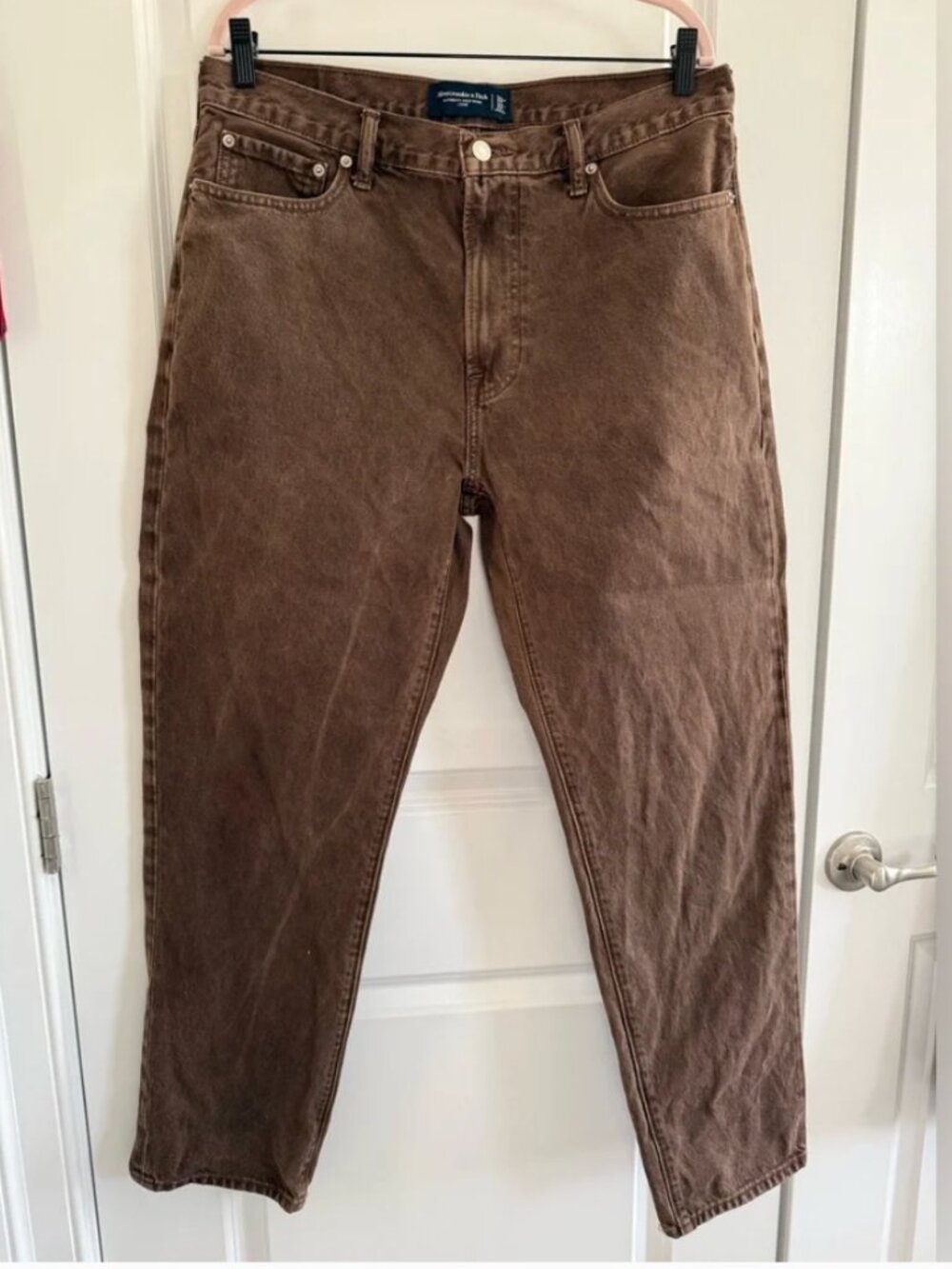 Mens's Loose Fit Abercrombie & Fitch Dark Rigid Brown Jeans - 33x32